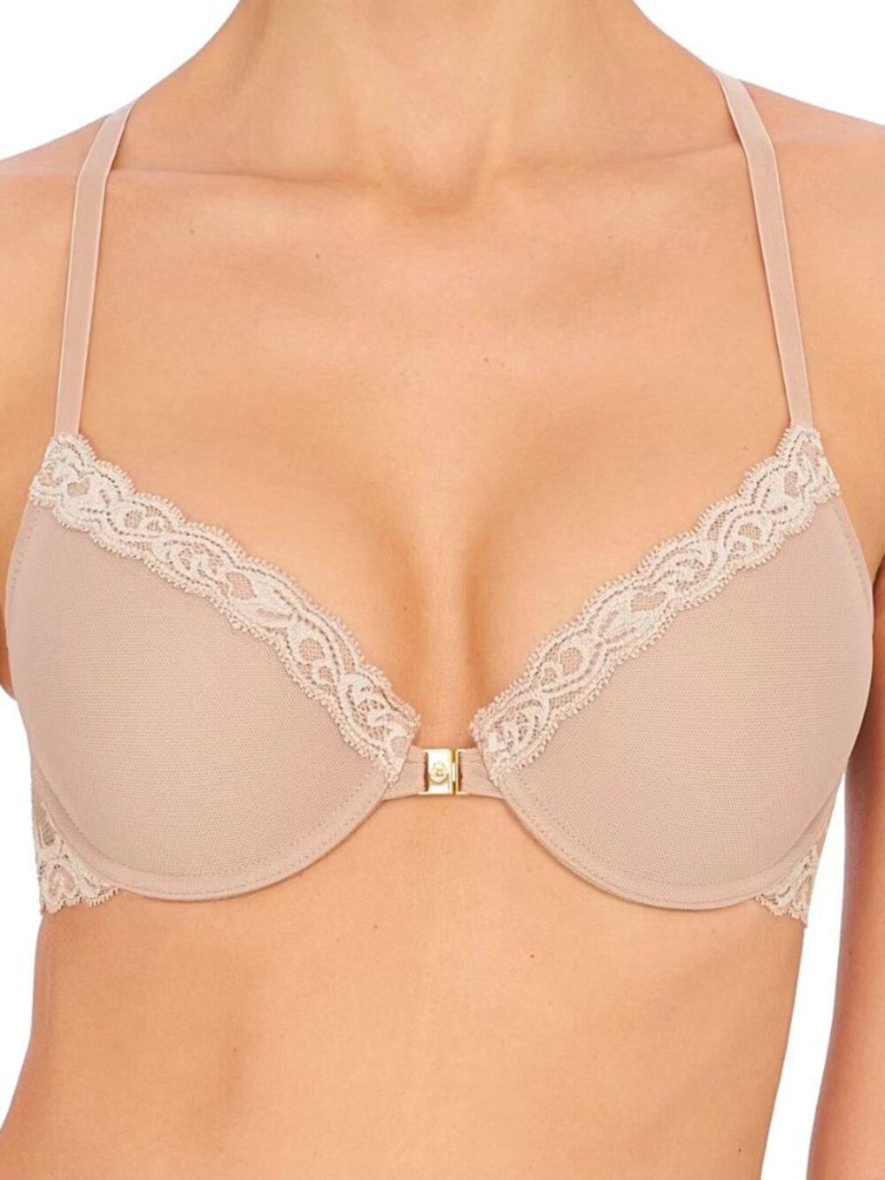 NWT Natori 735023 Feathers Underwire Front Close T - Back Bra Cafe 32C
